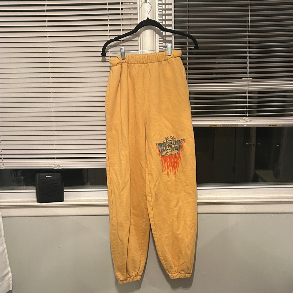 Boys Lie Yellow Track Pants with Tiger Graphic